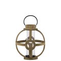 Urban Trends Collection Wood Round Lantern with Metal Handle  Hurricane Candle Holder Natural Finish Brown 53304